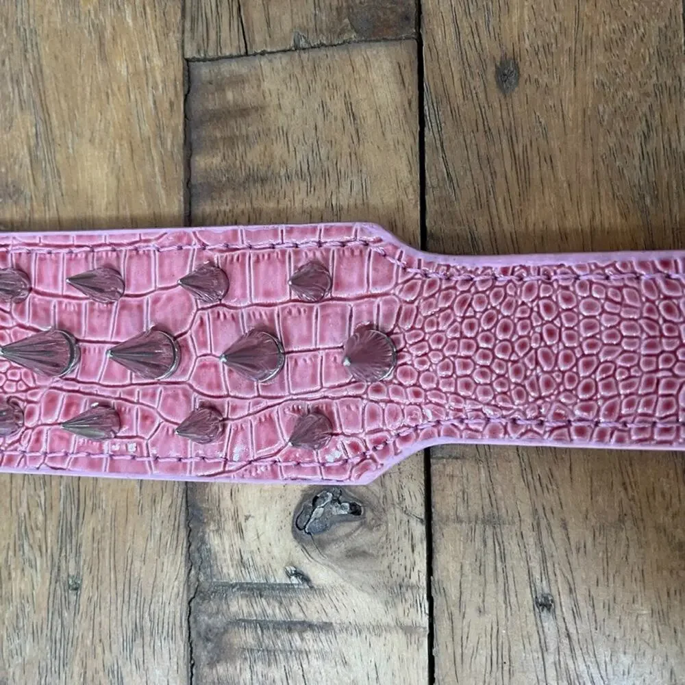 Pink Spiked Dog Collar Faux Croc Leather Medium Large 2